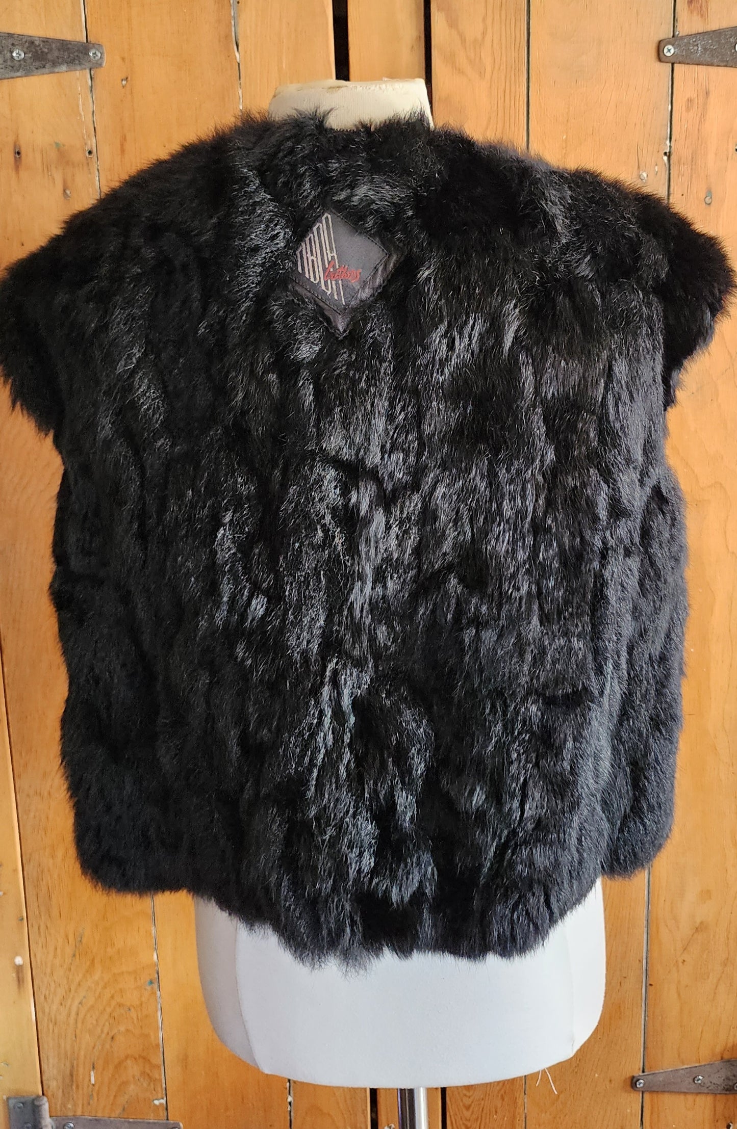 90s Black Rabbit Fur Vest Mens Tibor Leathers