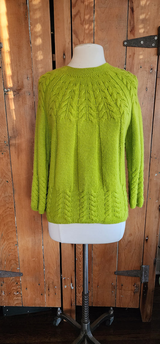 60s Lime Green Sweater Handknit by LeRoy Virgin Wool