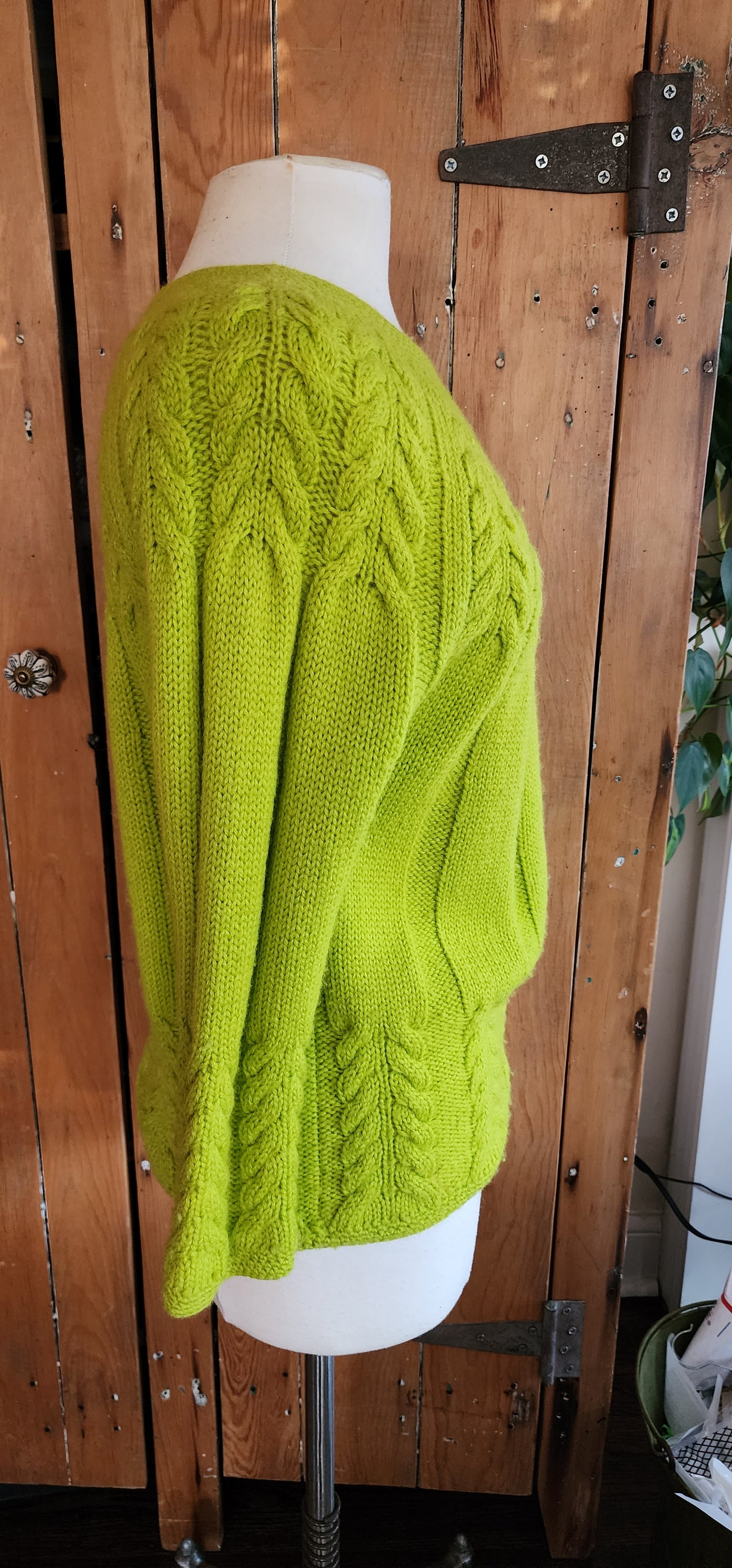 60s Lime Green Sweater Handknit by LeRoy Virgin Wool