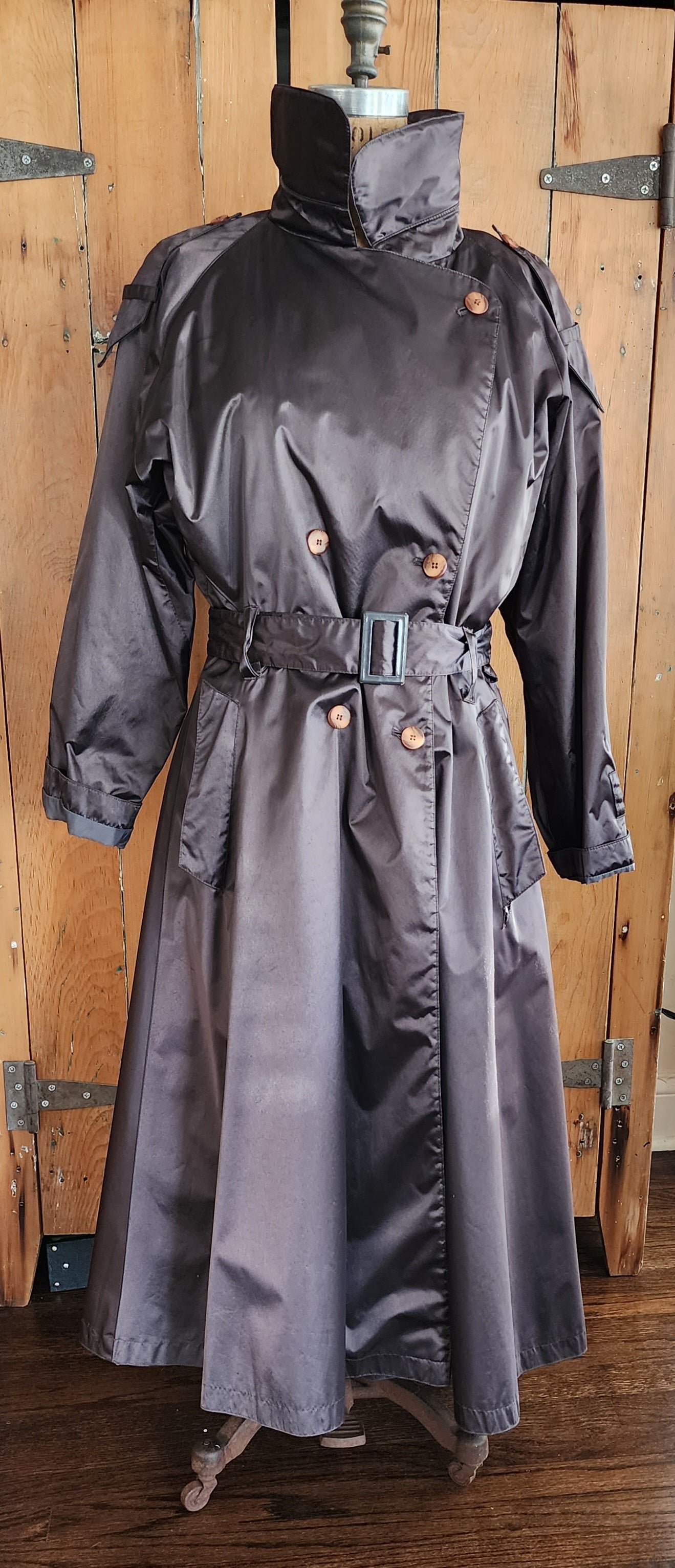 Vintage 80s Trench Coat Metallic Gray by British Mist Large