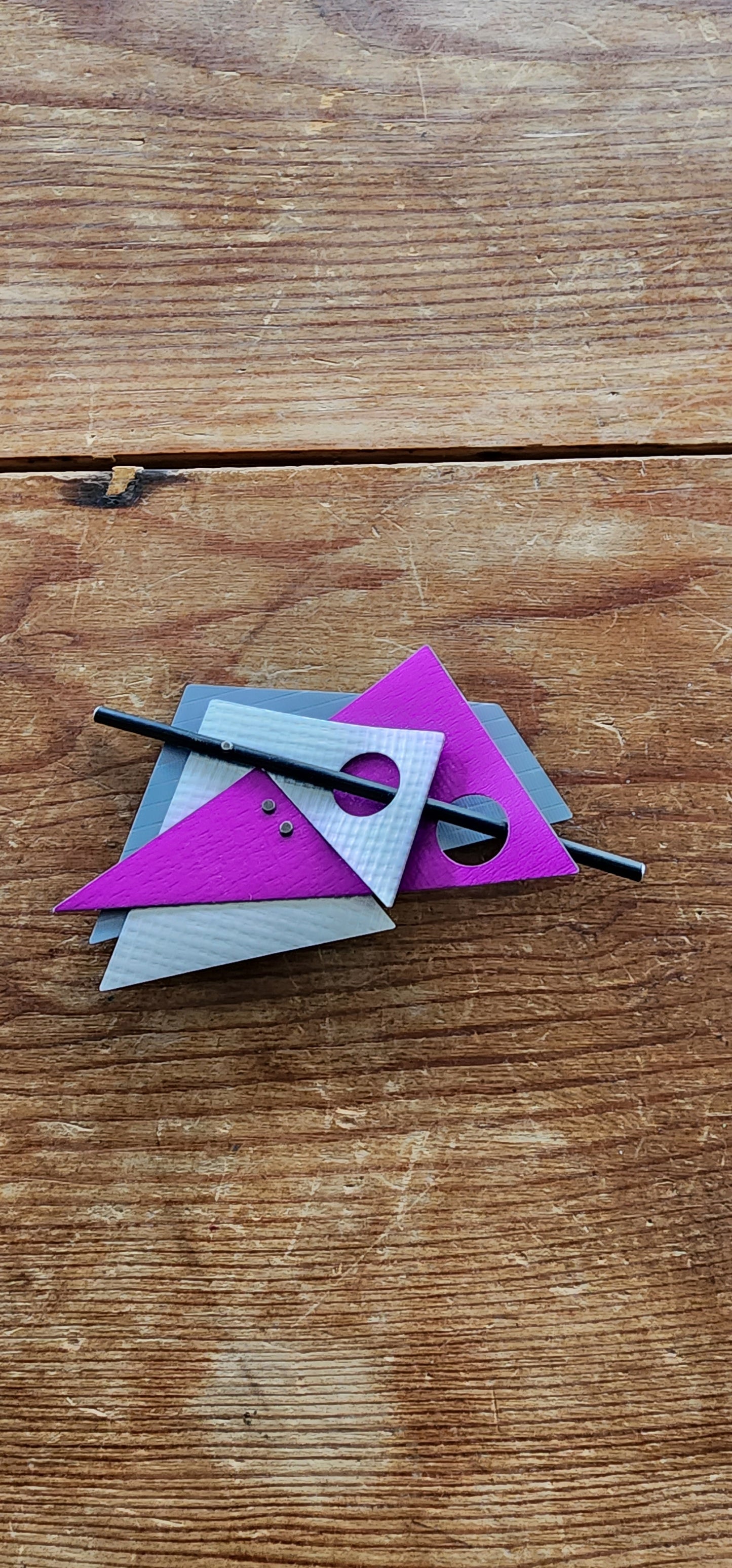 80s Metal Brooch Memphis Design Purple Gray Oversized Pin