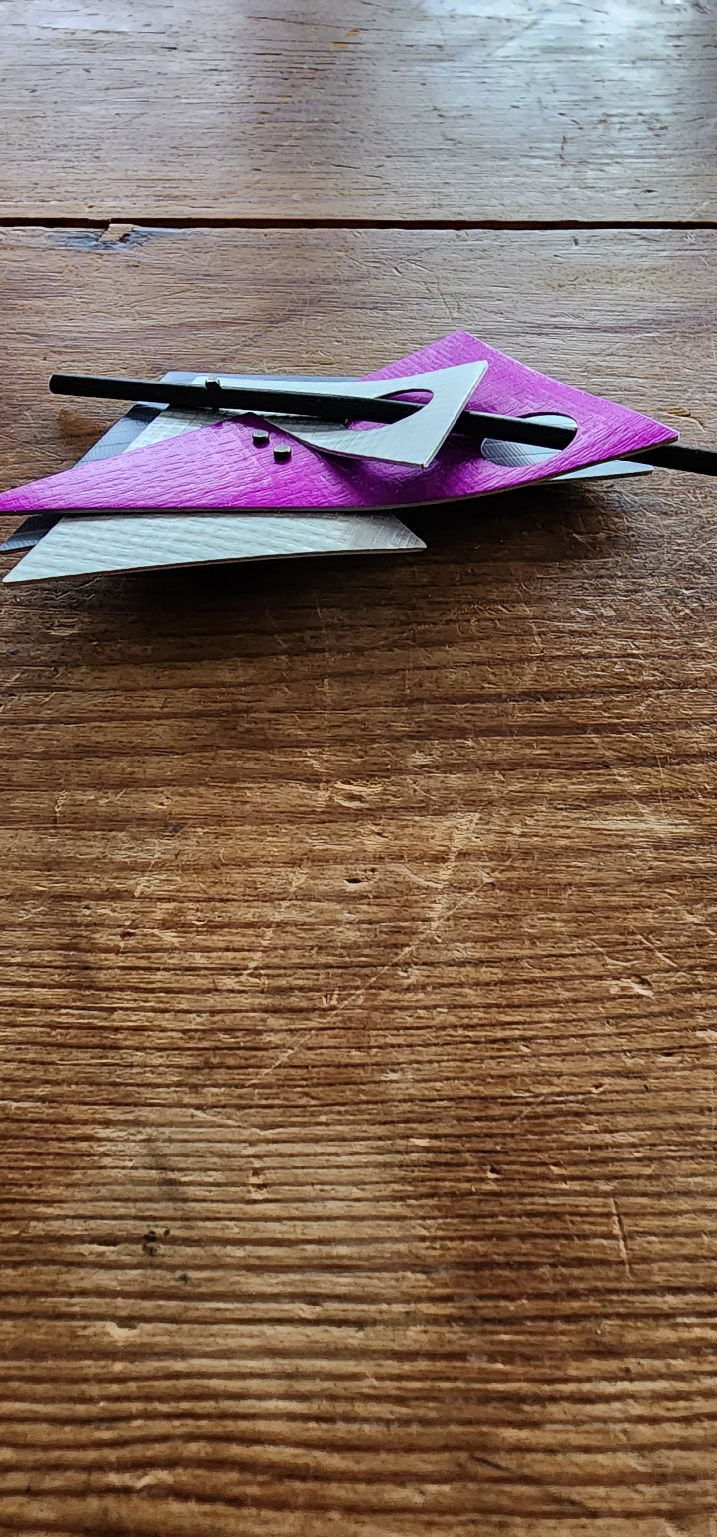 80s Metal Brooch Memphis Design Purple Gray Oversized Pin