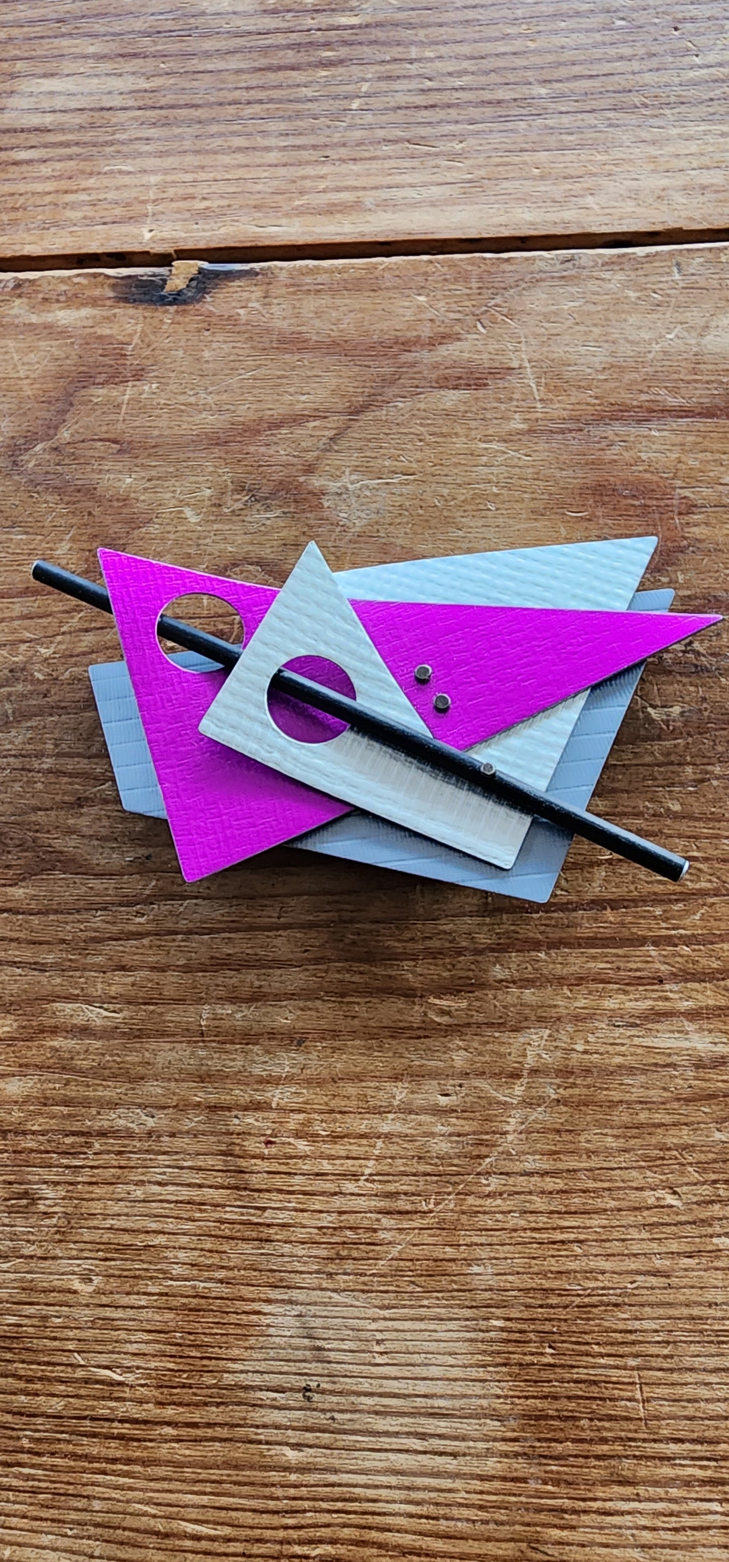 80s Metal Brooch Memphis Design Purple Gray Oversized Pin