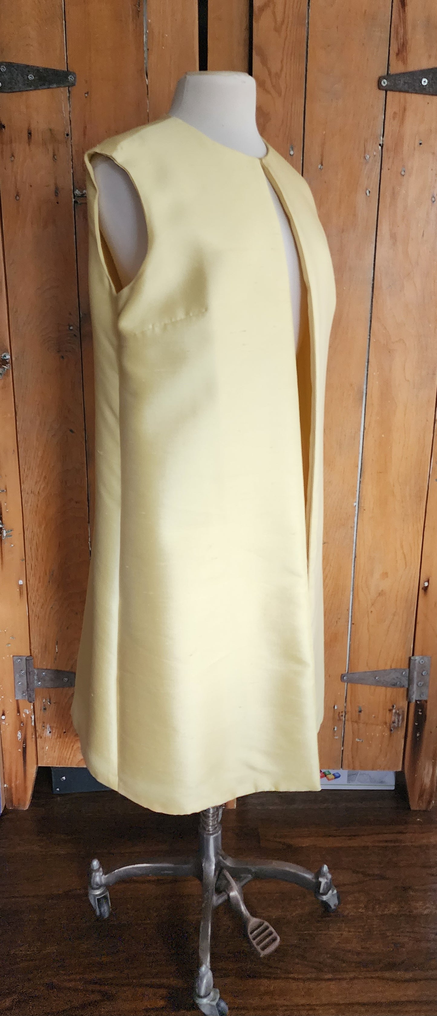 Vintage 60s Long Vest Yellow Silk Duster