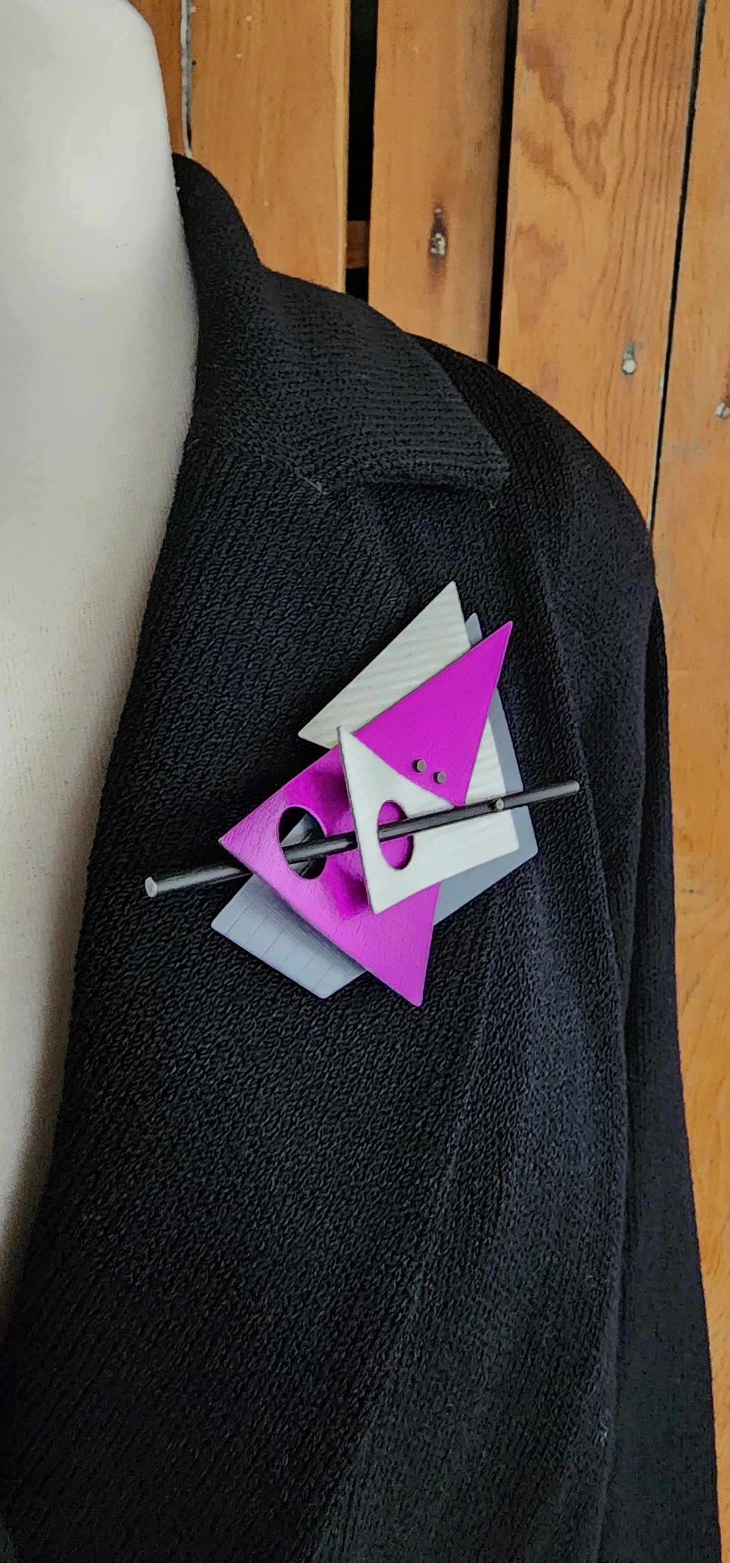 80s Metal Brooch Memphis Design Purple Gray Oversized Pin