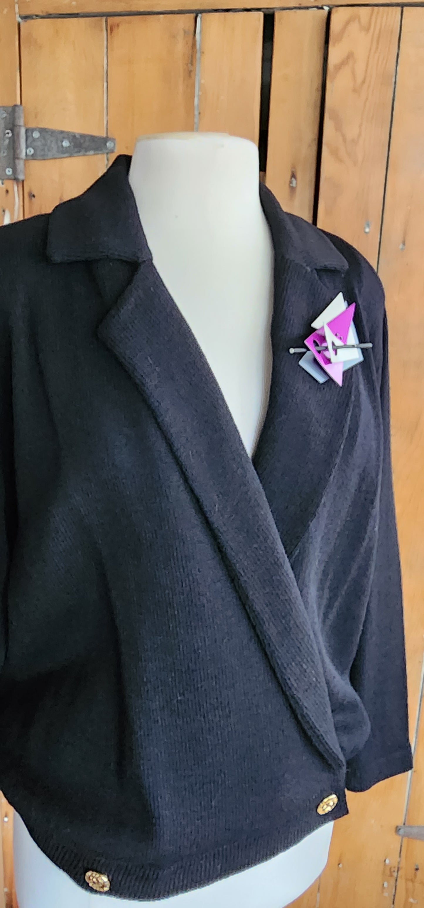 80s Metal Brooch Memphis Design Purple Gray Oversized Pin