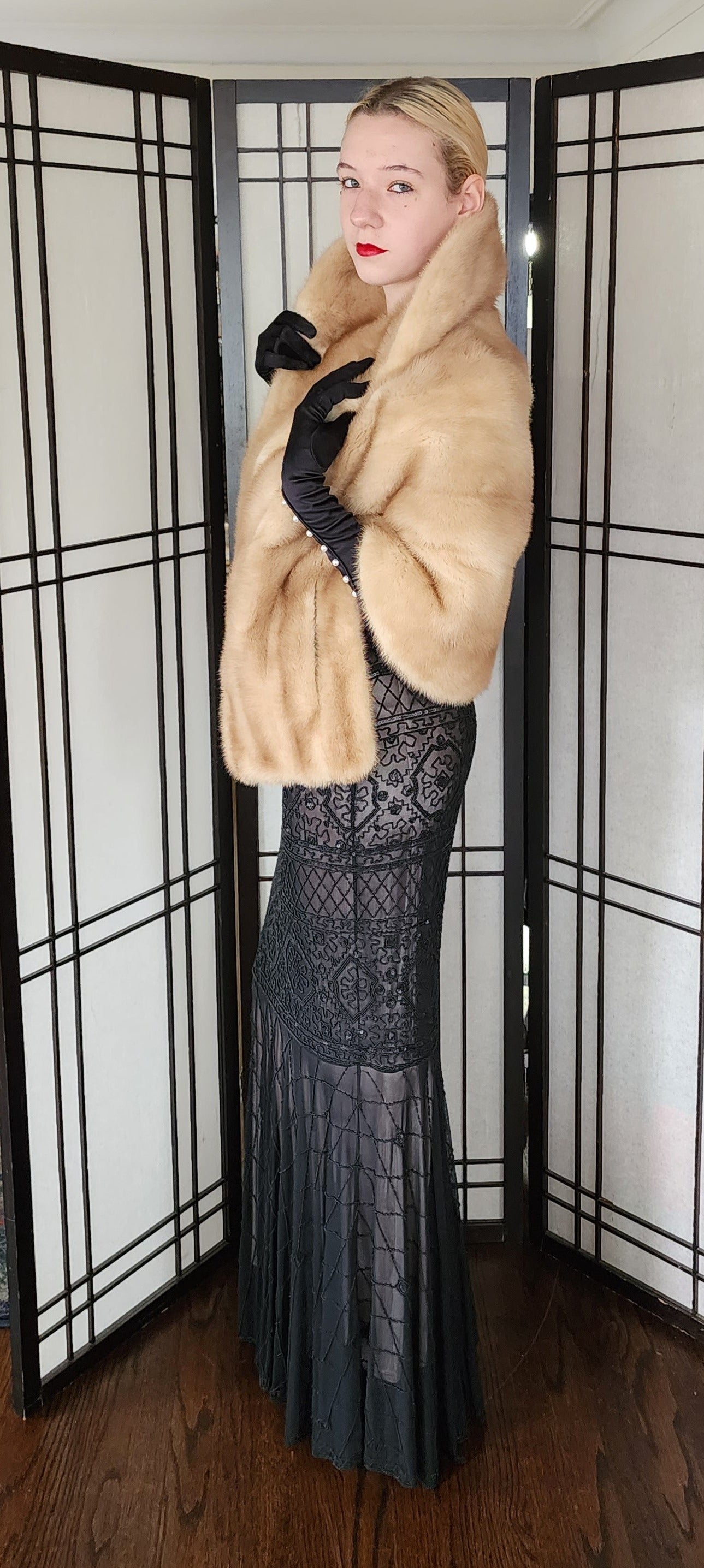 Vintage 50s Blonde Mink Fur Wrap Audrey Monogram