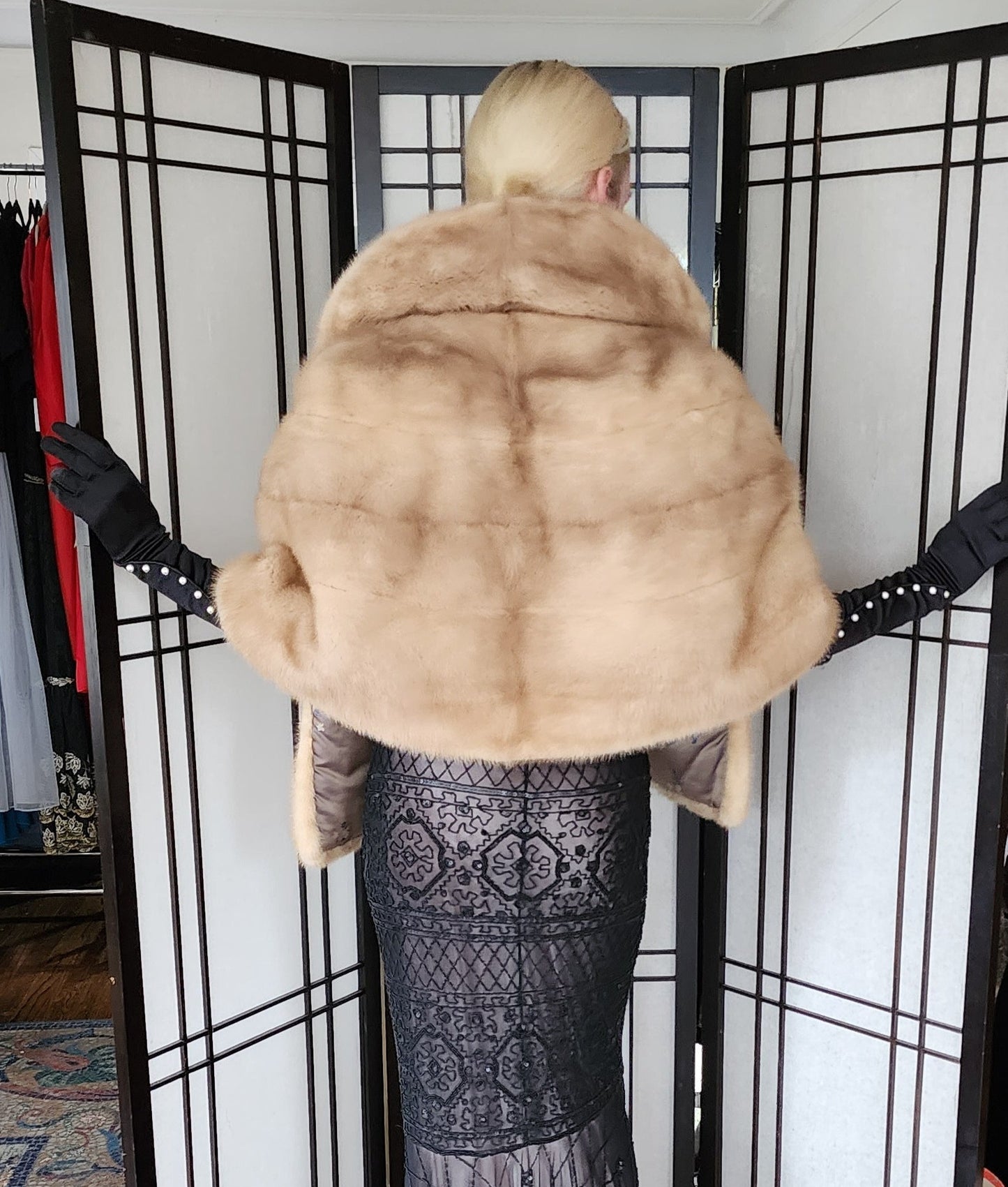 Vintage 50s Blonde Mink Fur Wrap Audrey Monogram