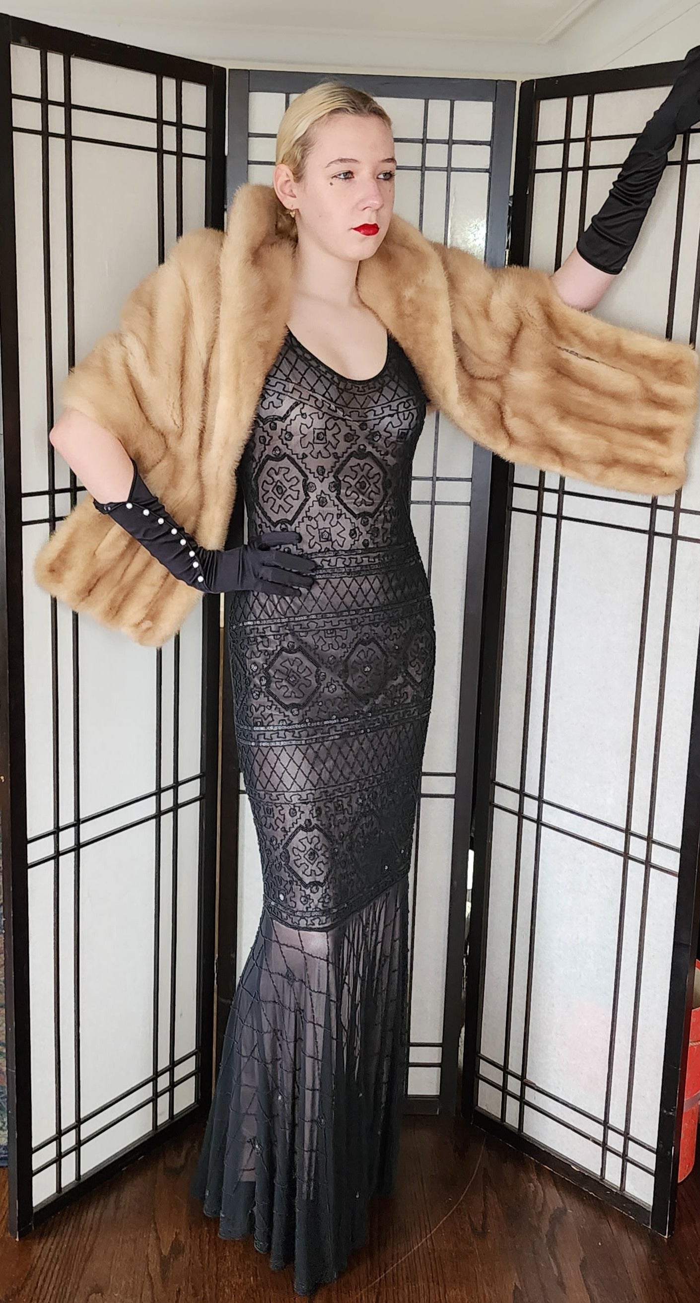 Vintage 50s Blonde Mink Fur Wrap Audrey Monogram