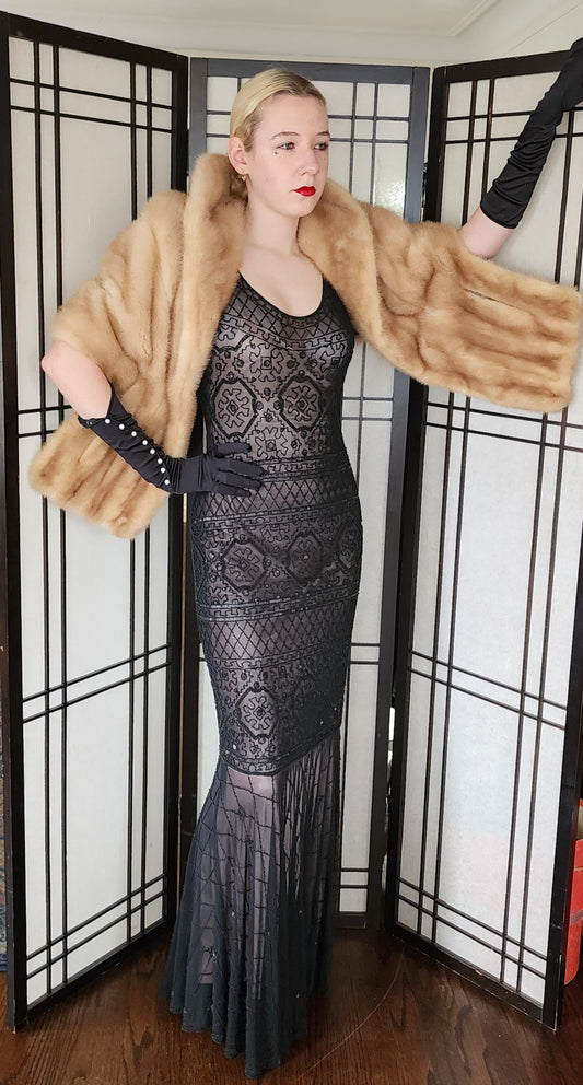 Vintage 50s Blonde Mink Fur Wrap Audrey Monogram