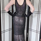Vintage Y2K Evening Dress Sue Wong Nocturnes Beaded Black