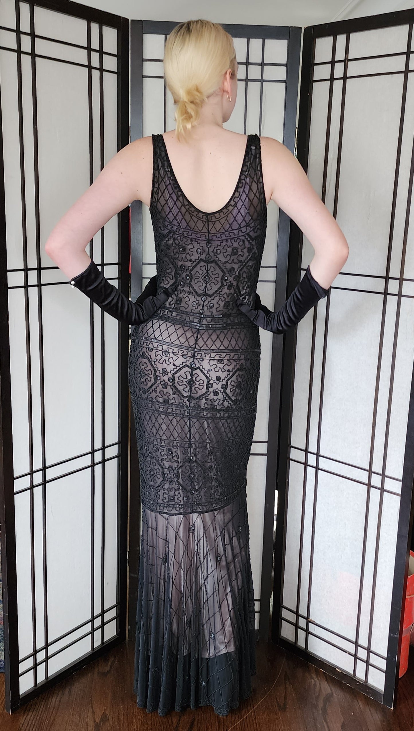 Vintage Y2K Evening Dress Sue Wong Nocturnes Beaded Black