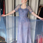 Vintage 50s Blue Evening Dress Tulle Skirt Soutache Embroidery
