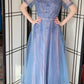 Vintage 50s Blue Evening Dress Tulle Skirt Soutache Embroidery