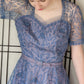Vintage 50s Blue Evening Dress Tulle Skirt Soutache Embroidery