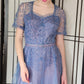 Vintage 50s Blue Evening Dress Tulle Skirt Soutache Embroidery