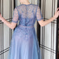 Vintage 50s Blue Evening Dress Tulle Skirt Soutache Embroidery