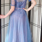 Vintage 50s Blue Evening Dress Tulle Skirt Soutache Embroidery