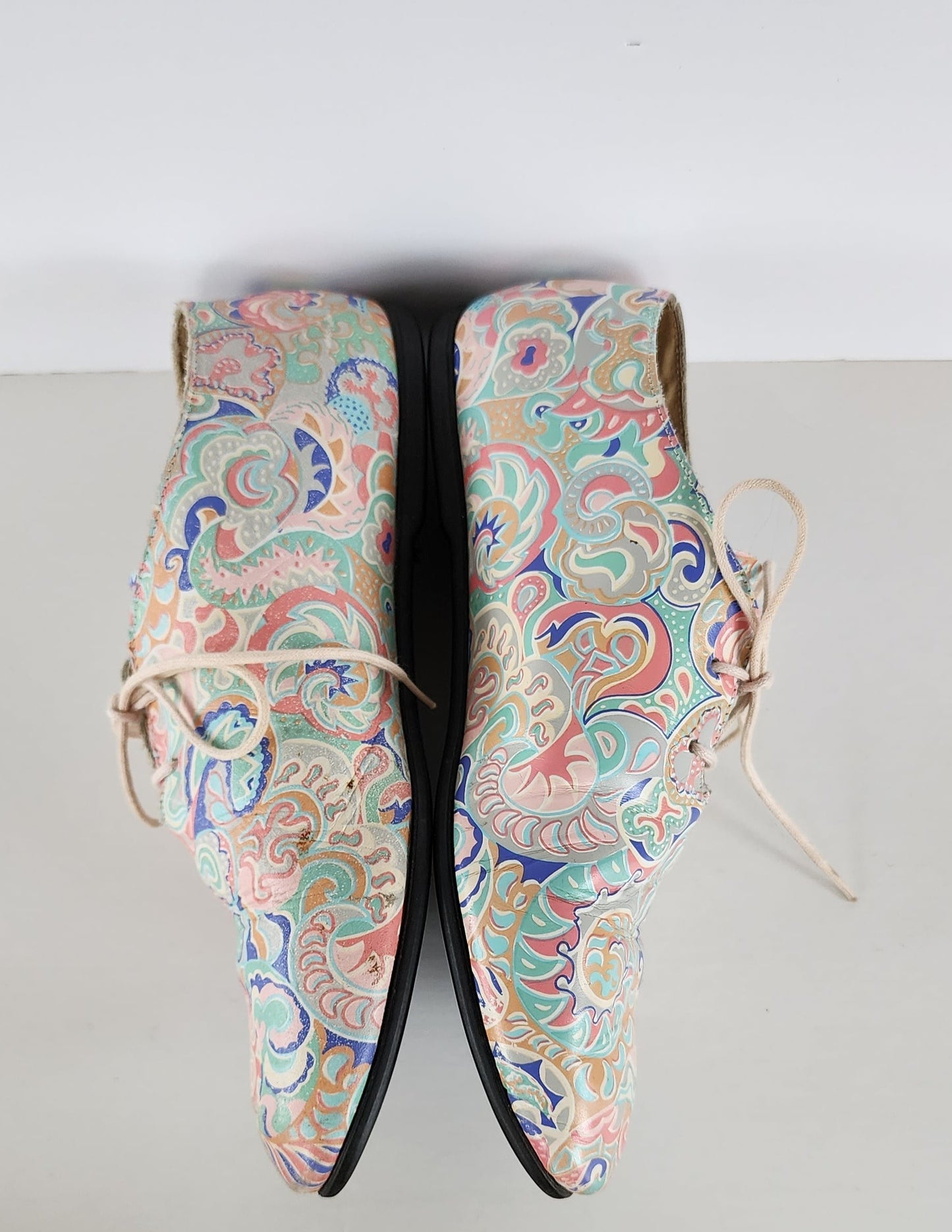 Vintage 80s Paisley Print Loafers Lace Up Shoes Free Lance 38