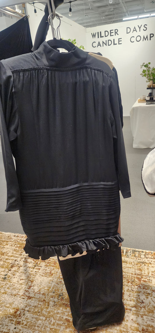 Vintage Galanos Midi Dress in Black w/Ruffled Hem