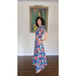 Vintage 30s Blue Floral House Dress Maxi Lounger Puff Sleeve Zip Front XS