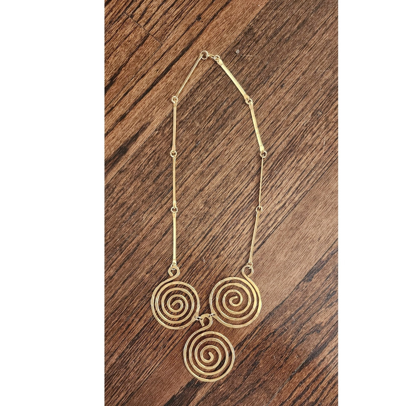 Vintage 70s Spiral Pendant Necklace Hammered Gold Greek Inspired