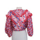Vintage 80s Diane Freis Blouse Bold Print Poly Georgette Ruffles Pink Red