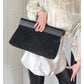 Vintage Black Suede Clutch Bag w/Wood Saks Fifth Ave