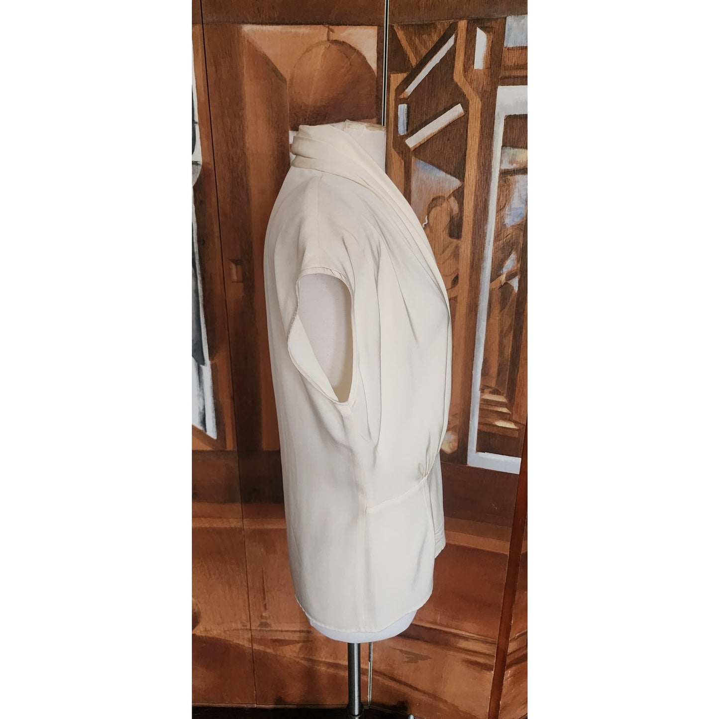 Vintage 80s Anne Klein II Silk Wrap Blouse Cream Silk / M - L