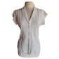 Vintage 70s Eyelet Blouse White Cotton Blend Short Sleeved / L