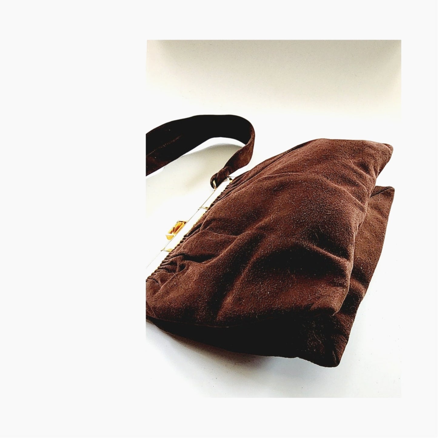 Vintage 1940s Brown Handbag Brushed Suede Mother of Pearl by Buechner