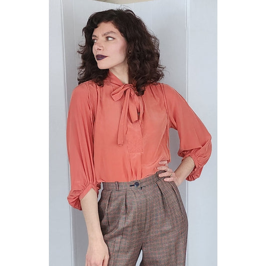 Vintage Coral Silk Blouse Diane Von Furstenberg / M