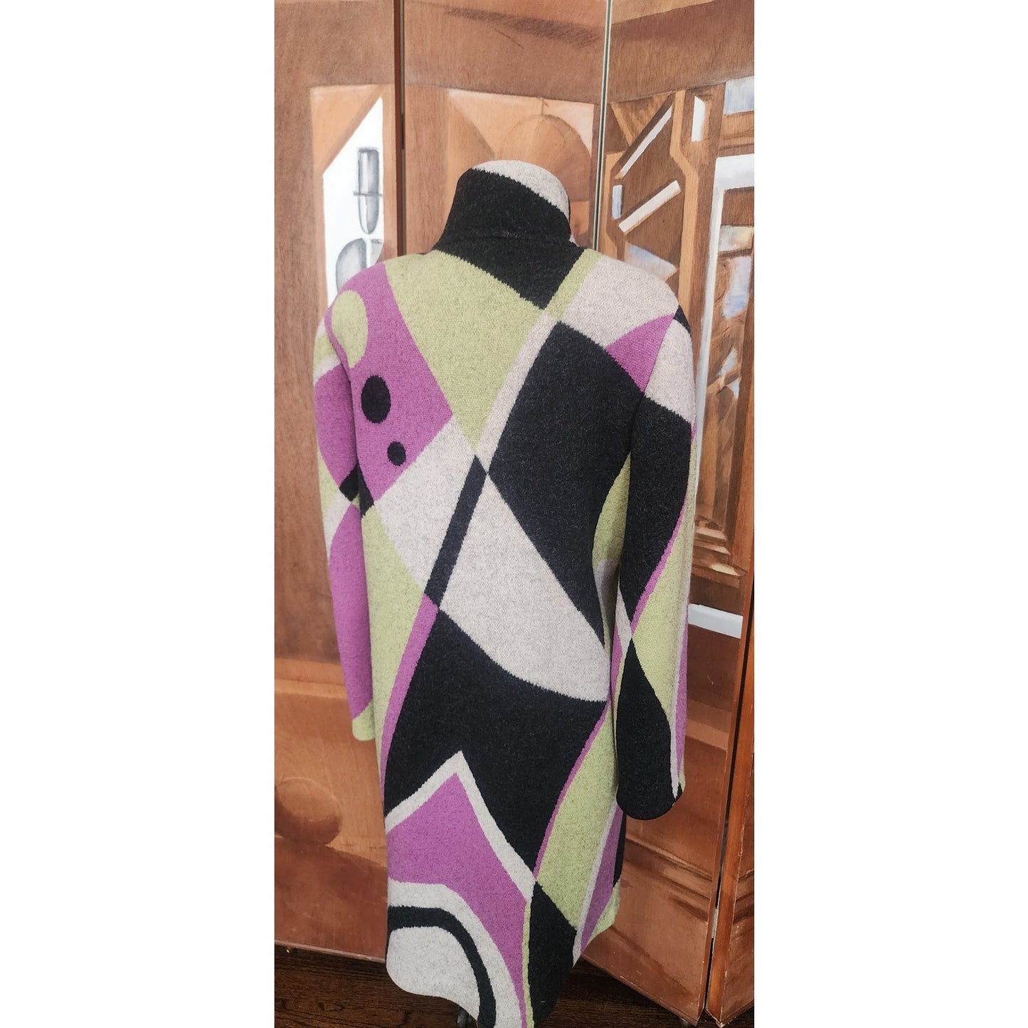 Vintage 90s Geiger Austria Boiled Wool Coat Abstract Geometric Mosaic