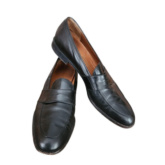 Vintage 90s Ferragamo Women's Shoes Penny Loafers 10.5 Narrow Black Leather