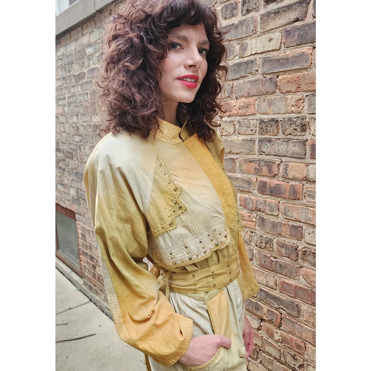 Vintage 80s Jumpsuit Yellow Gold Ombre w/Embroidered Studs Varda Garfinkel