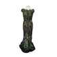 Vintage 2000s M for Missoni Evening Dress Green Black Lace Off the Shoulder / M