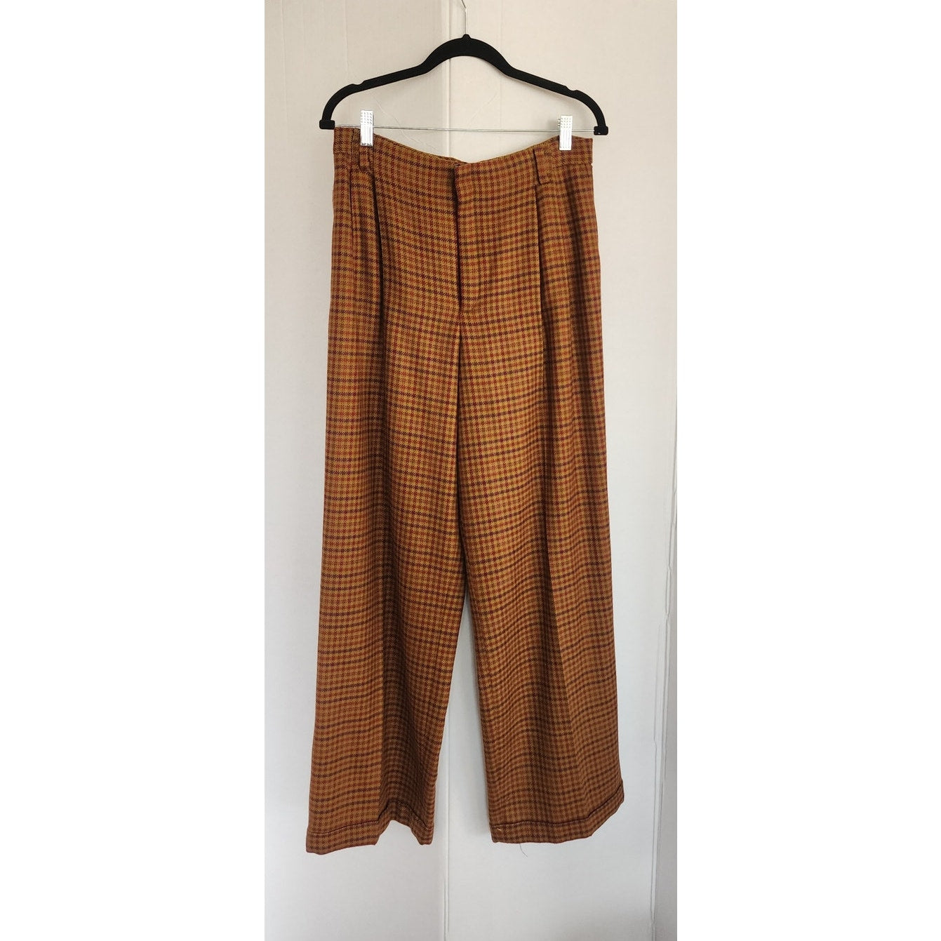 Vintage 80s Houndstooth Wool Pants Mustard Yellow Brown