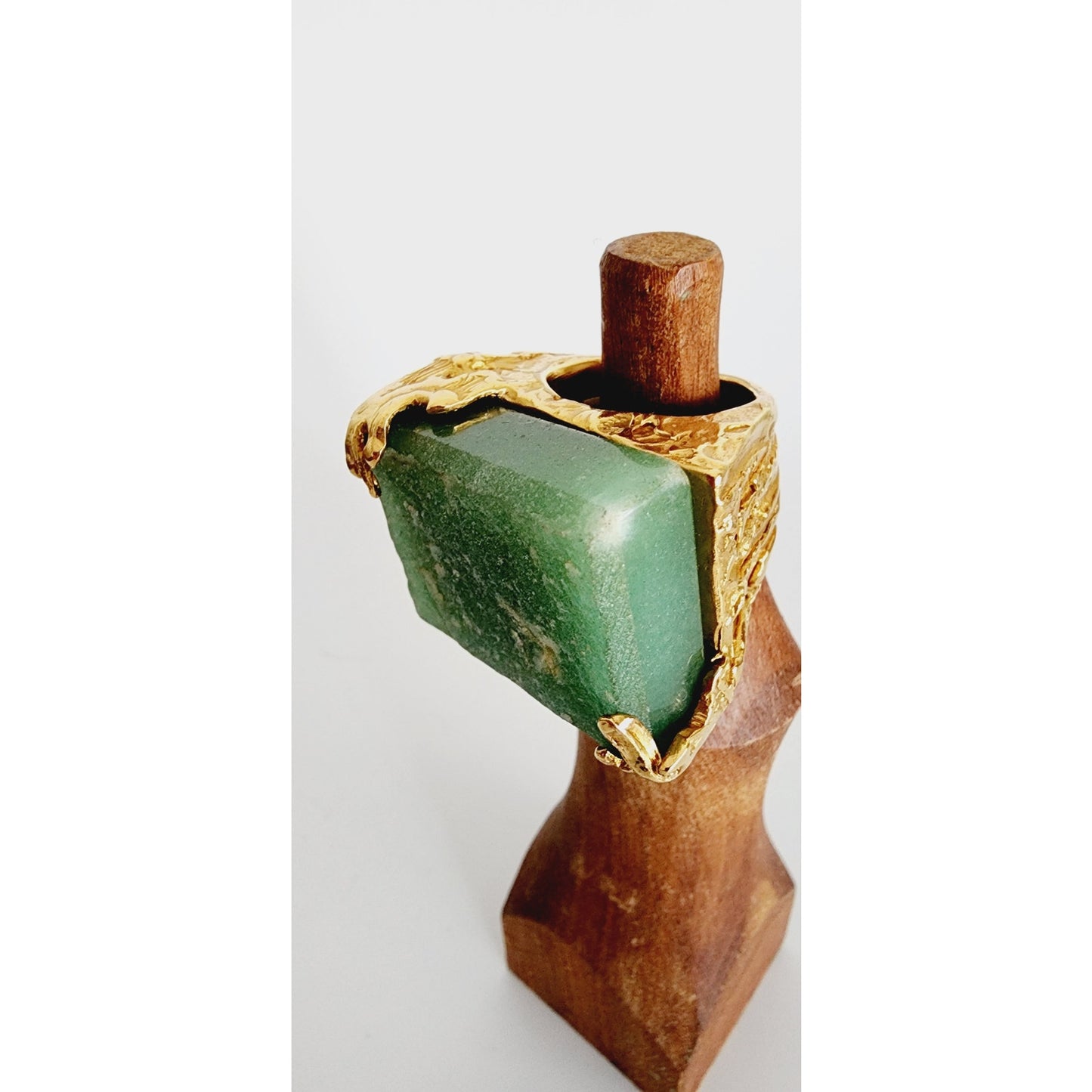 Vintage Yves Saint Laurent Arty Ring Green Aventurine Stone Chunky Gold Base