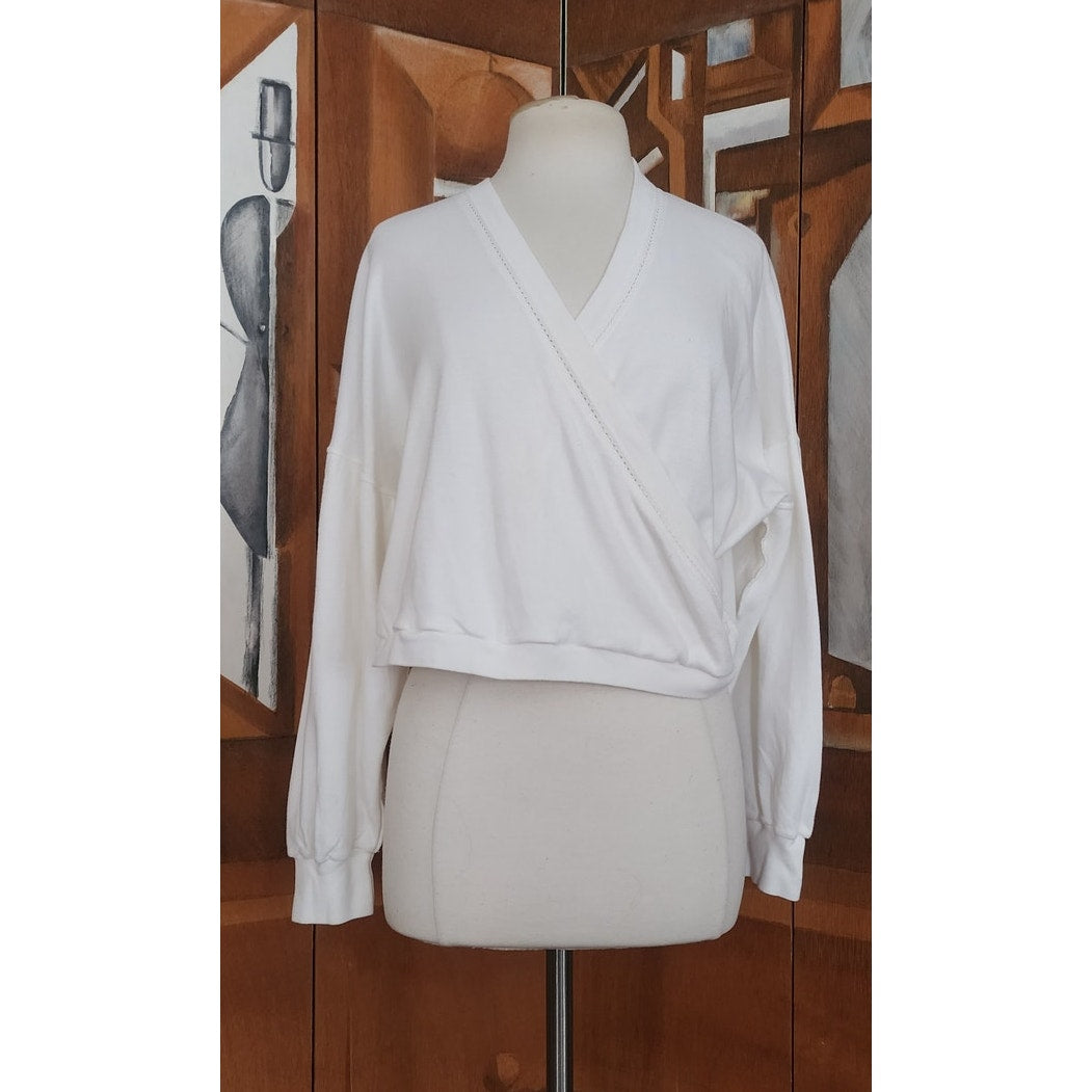 Sonia Rykiel Vintage White Wrap Knit Top Sweater M | Dolman Sleeve V-Neck
