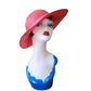 Vintage 90s Herbert Johnson Hat Pink Straw Wide Brim Floral Summer Sunhat