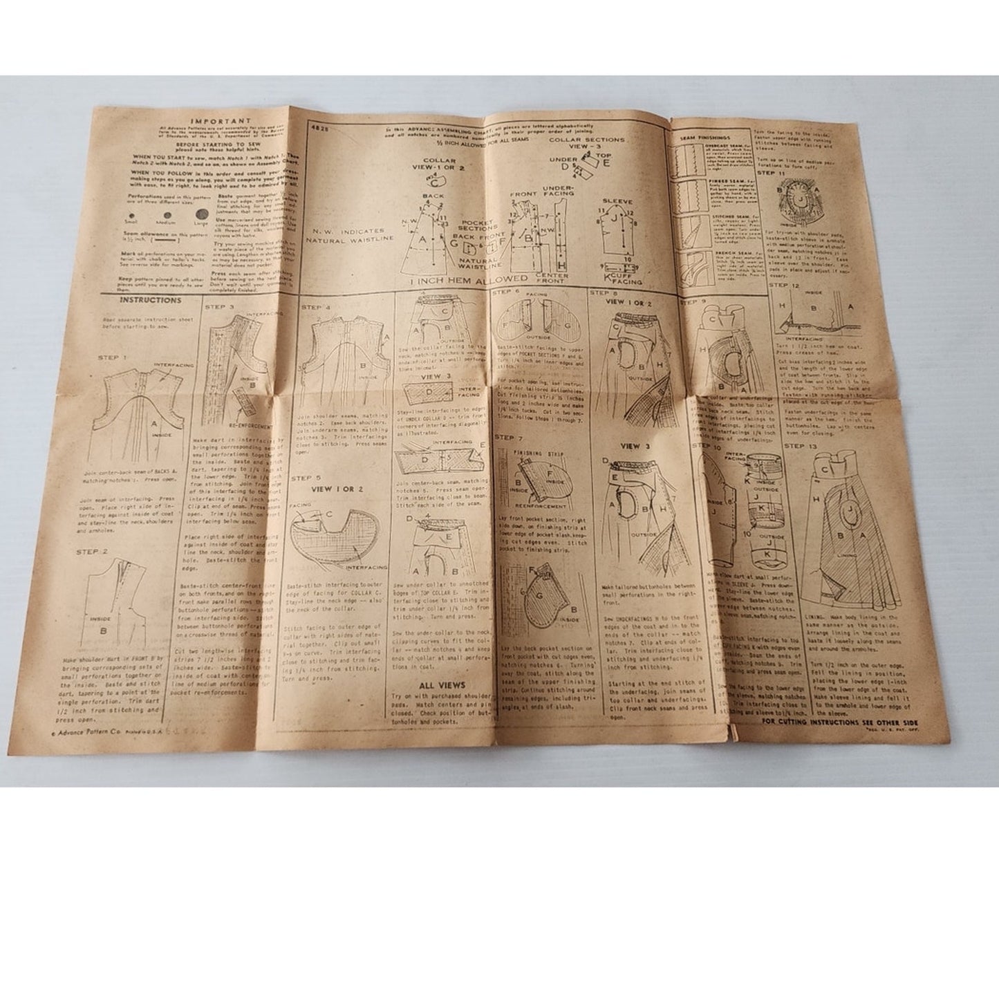 Vintage 1940s Sewing Pattern ORIGINAL Swing Coat & Swing Jacket Advance 4828 Bust34