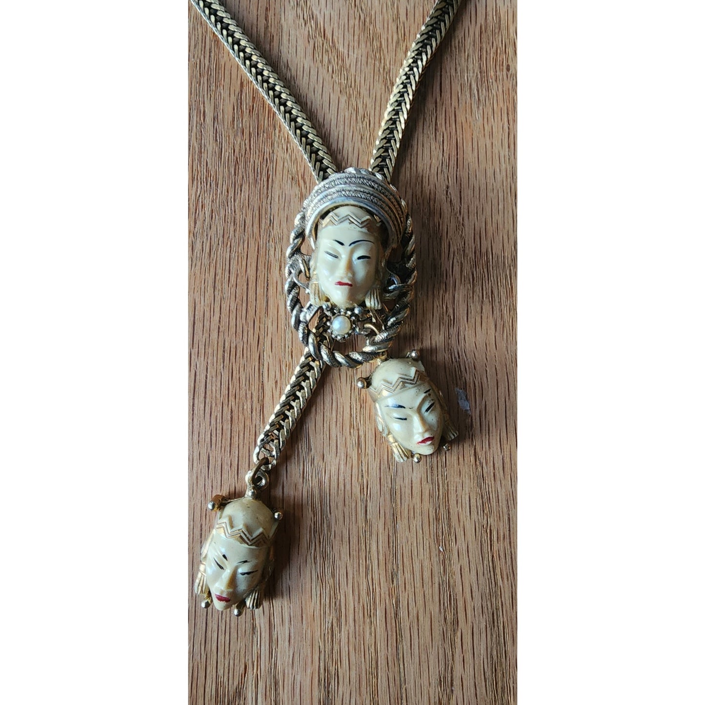 Vintage 1950s SELRO SELINI Necklace Asian Princess Pendants Thai Girl Heads Faces Masks
