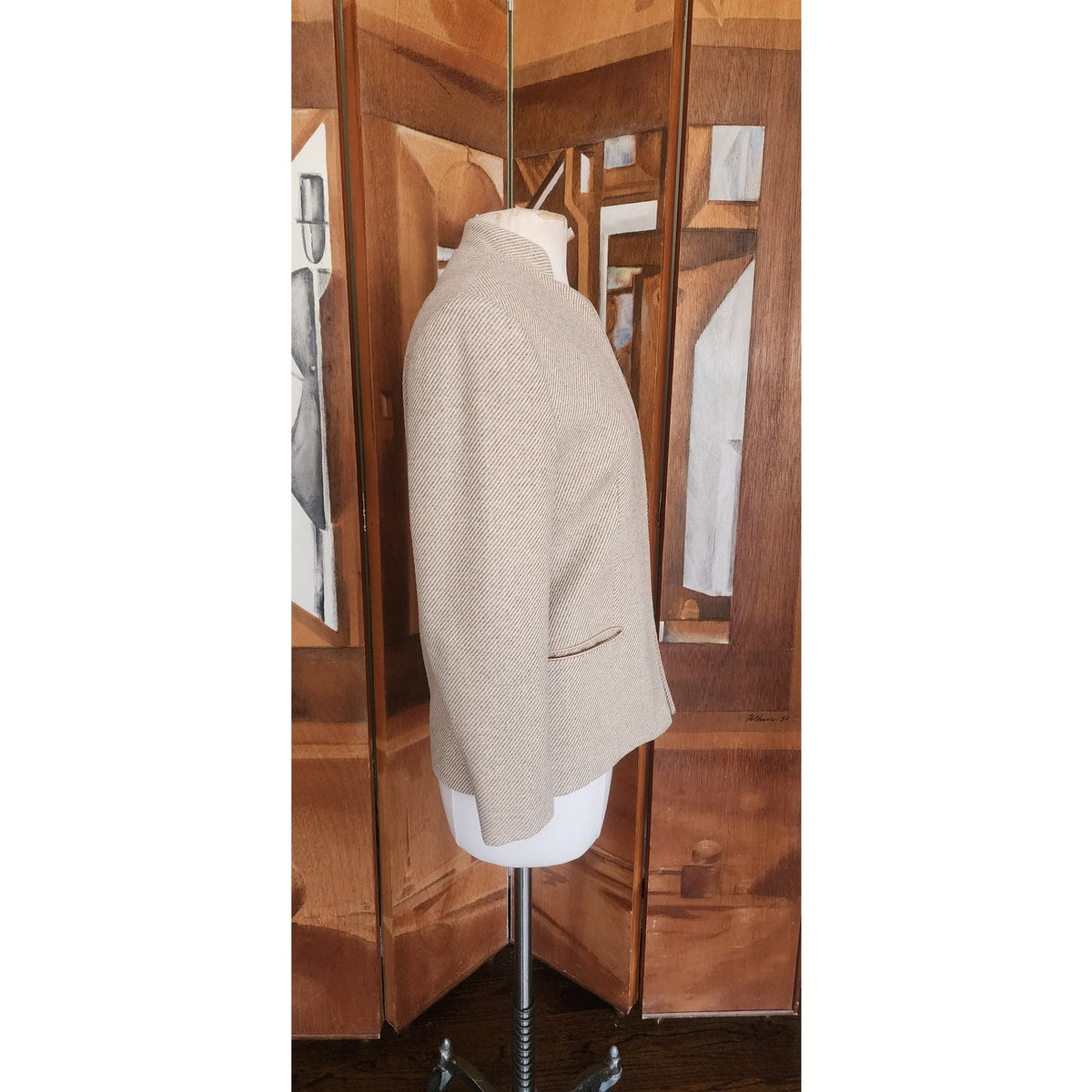 Vintage 1970s Bally Blazer Beige Wool Band Collar Jacket Medium