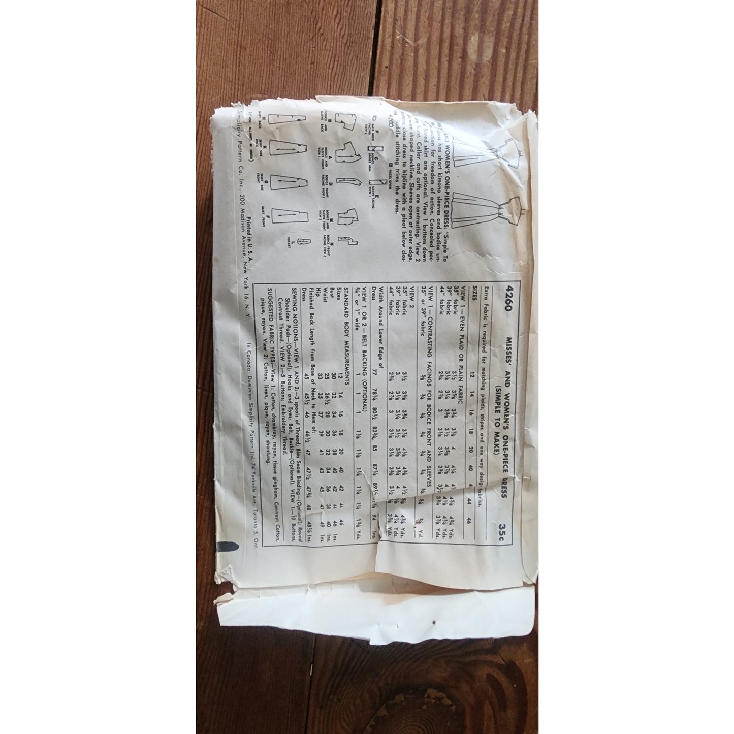 Vintage 50s Sewing Pattern Orignal UNCUT Dress Shirtwaist Button Down Short Sleeve Simplicity 4260
