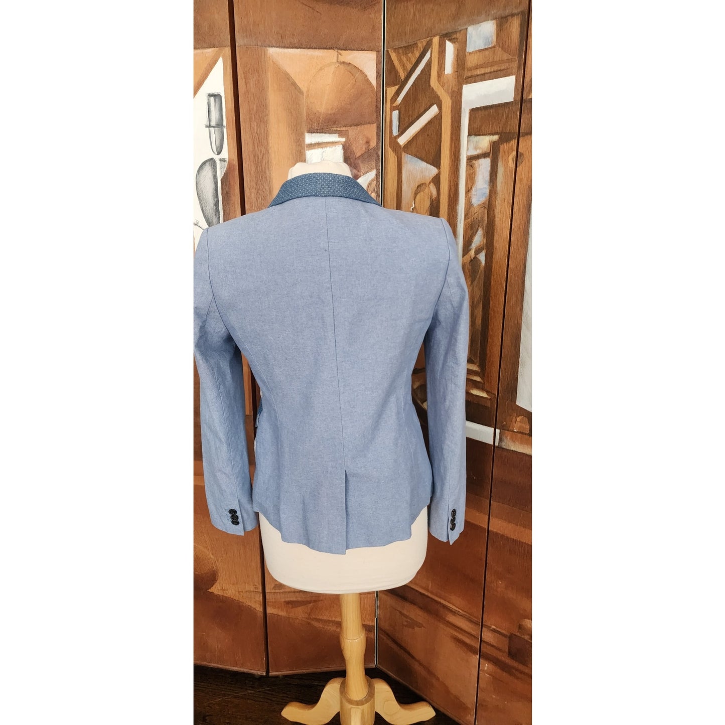 Jack Wills Blue and White Patchwork Denim Blazer, Fitted Single Button