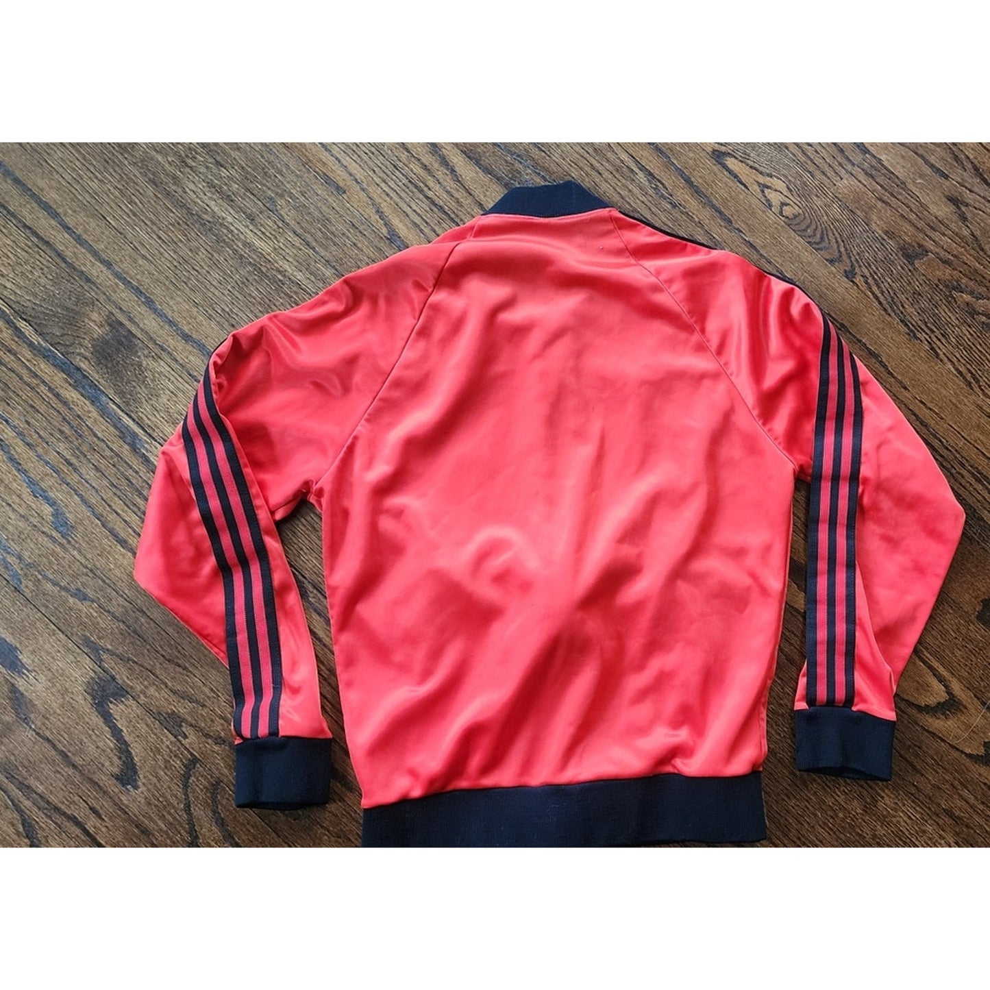 Vintage 70s ADIDAS Track Jacket Red Black Three Stripes Mens Small