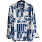 Vintage 70s Novelty Print Mens Shirt Button Down Blue White