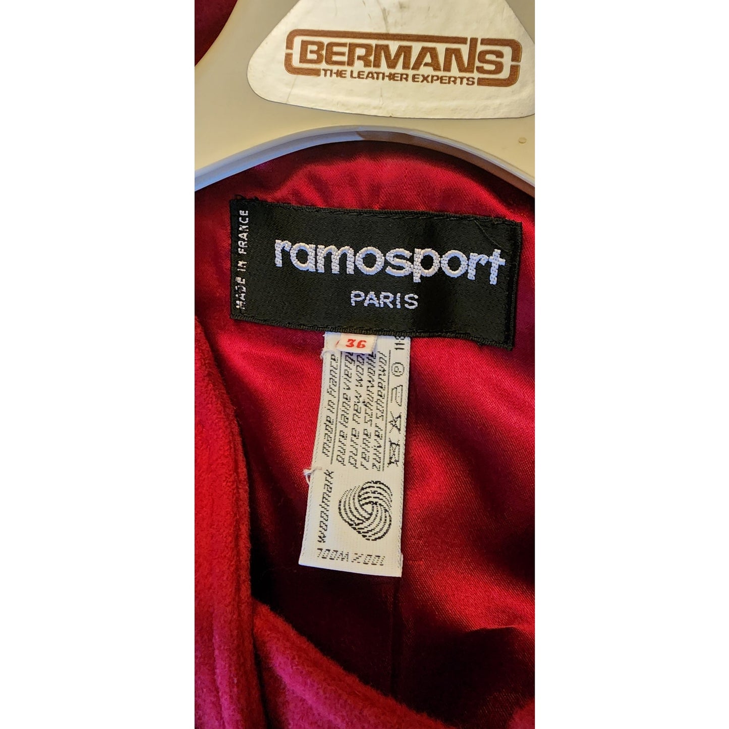 Vintage 1980s Red Wool Coat Long w/Belt Ramosport Paris