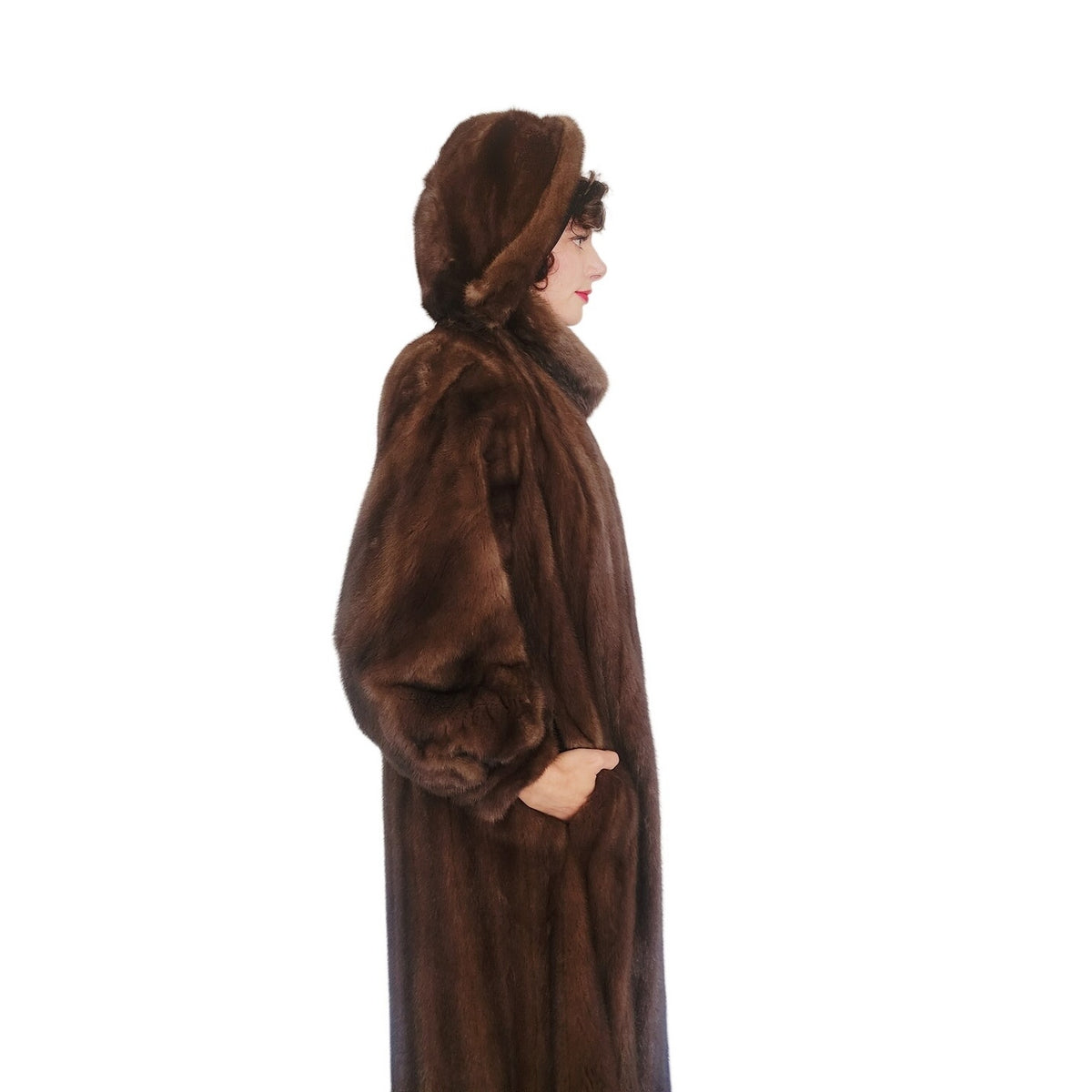 Vintage 1980s Sable Fur Coat Long Ankle Length Hoode