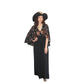 Vintage 1970s Janice Wainwright Dress Embroidered Black Maxi Butterfly Sleeves XS Tall